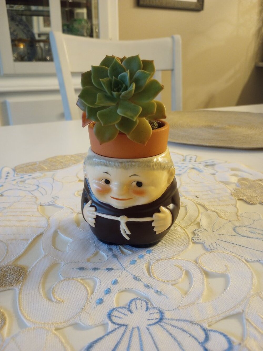 ***SOLD***  Friar Tuck Open Container Ceramic 3" tall Vintage 50s Kitsch